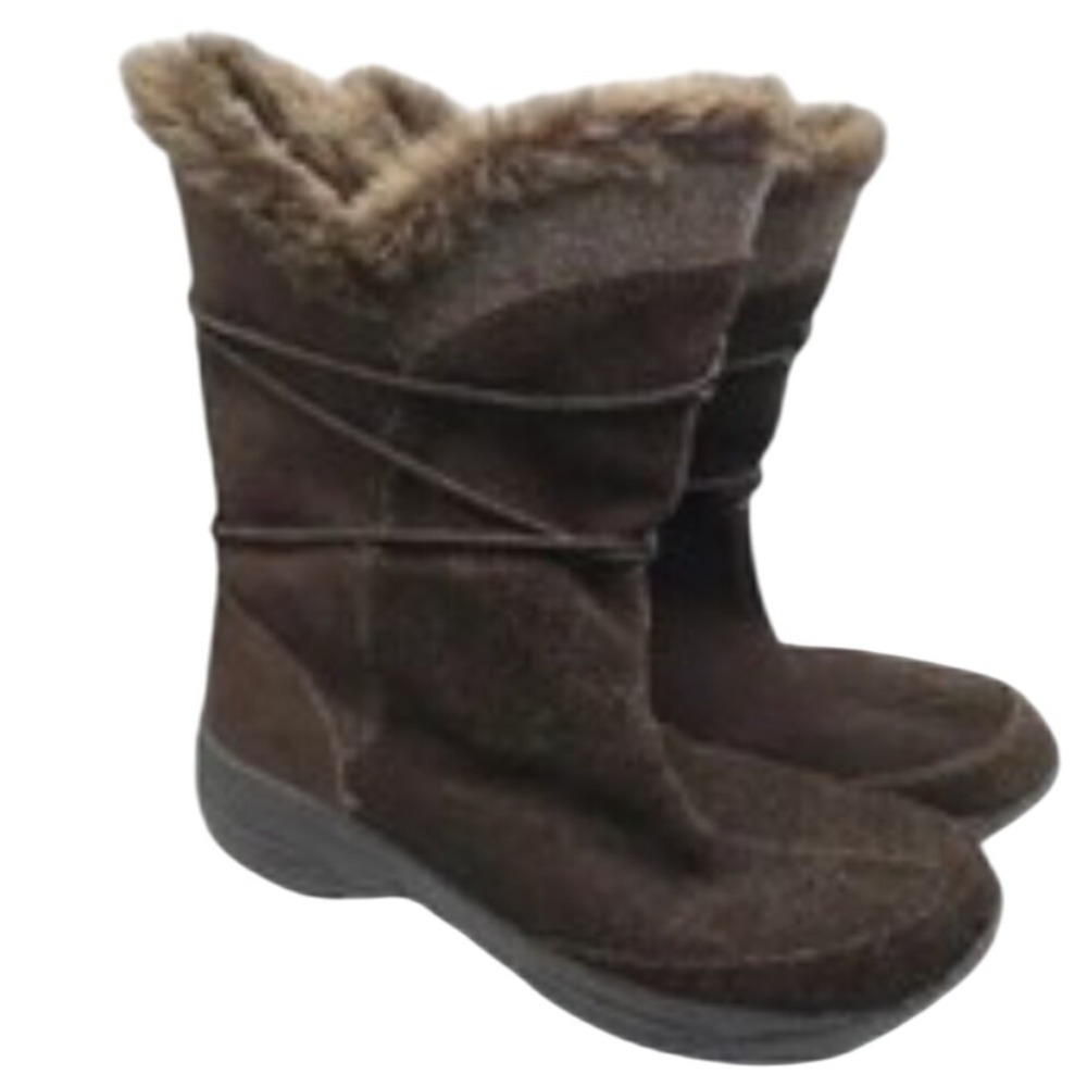 Croft & Barrow Brown Suede Faux Fur Winter Boots Holly Womens Sz 9.5 Medium